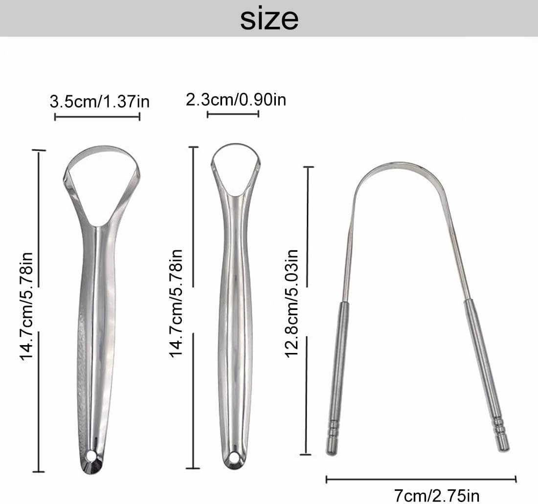 Pack of 3 Stainless Steel Tongue Cleaner Medical Tongue Scraper Against Bad Breath Tongue Brush Cleaner with Handle for Adults Oral Care - Image 2