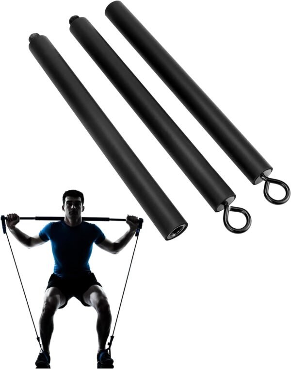 QWORK Resistance Band Bar Pilates Bar Home Gym Fitness Workout Bar for Strength Training Cardio Exercise - 108CM - Max Load 800lb (Portable Detachable Stick x3)