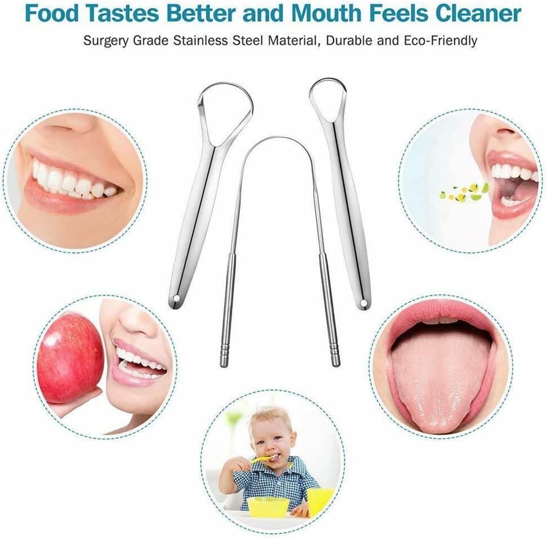 Pack of 3 Stainless Steel Tongue Cleaner Medical Tongue Scraper Against Bad Breath Tongue Brush Cleaner with Handle for Adults Oral Care - Image 5