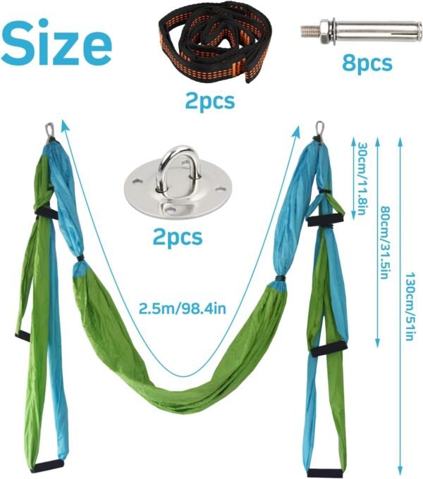 Yoga Hammock, 20 Pieces Yoga Rope Set, Anti-Gravity 2.5 m Yoga Swing Nylon with 2 Yoga Straps 1 m, 6 Handles, Mounting Accessories, Bag, Aerial Yoga Towel Non-Slip, Yoga Leg Stretcher Fitness - Image 2