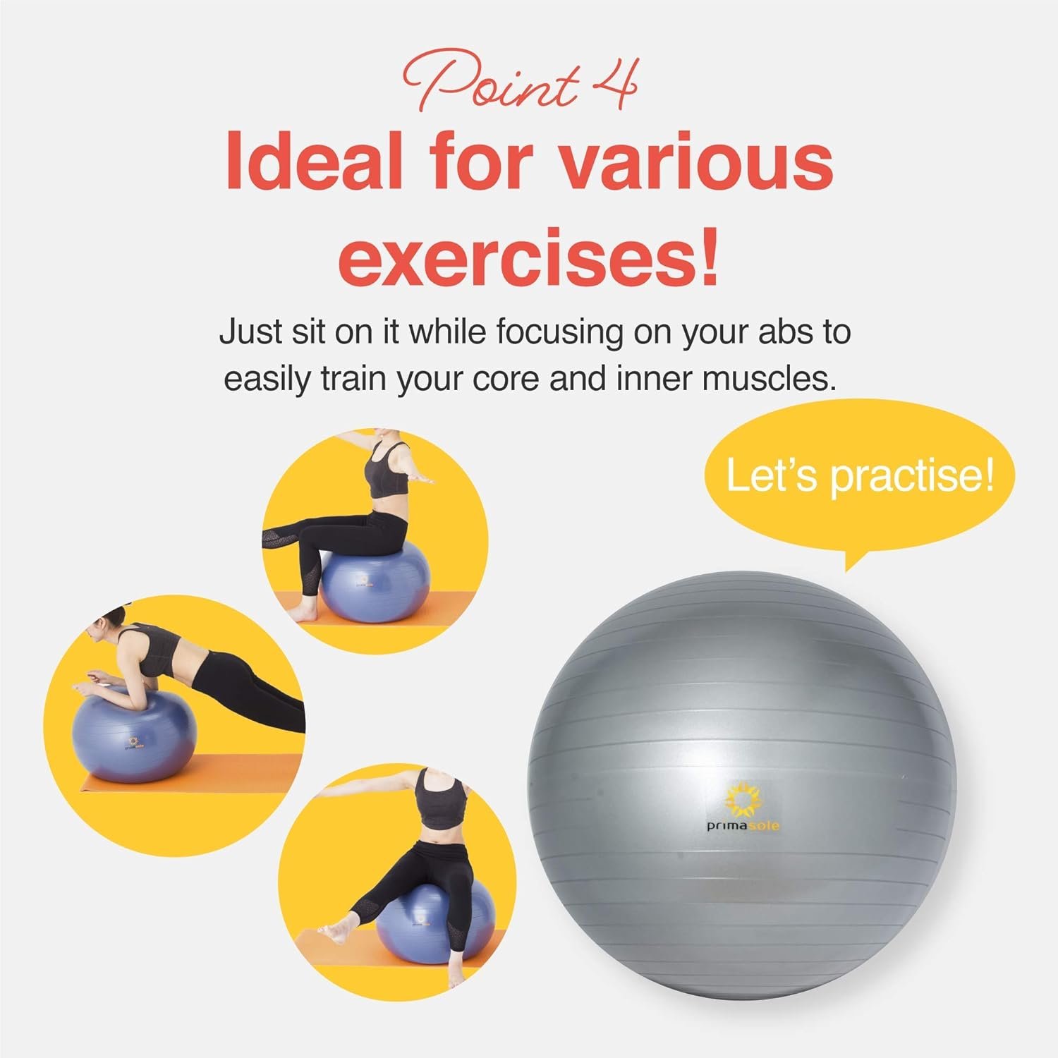 primasole Exercise Ball Anti-Burst Pregnancy Yoga Ball for Balance Stability Fitness Workout Core Strength at Home & Office - Image 5