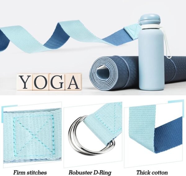 Yoga Strap Made of Cotton, Practical Yoga Strap, Yoga Accessories for Stretching and Fitness, Yoga Strap with Metal Clasp for Beginners and Advanced Users, 250 x 4 cm - Image 3