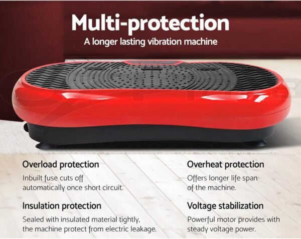EZONEDEAL Vibration Platform Vibrating Machine Plate 180kg Capacity 99 Speed Levels Up-and-Down Vibrator w/Resistance Bands for Teens Seniors Home Exercise & Fitness Equipment Gym Supplies - Red - Image 3