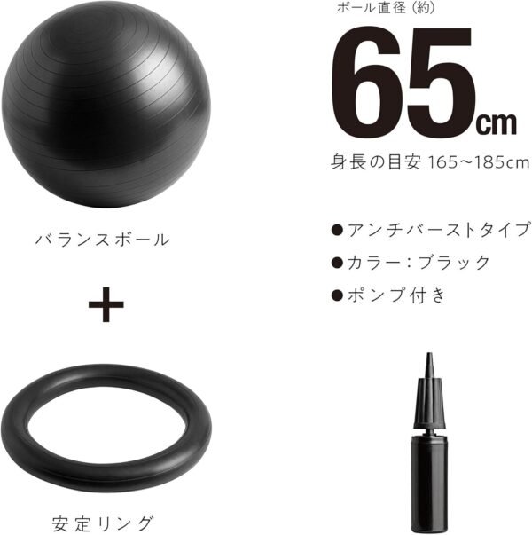 Sakurai Boeki Erugam Balance Ball, Waist 25.6 inches (65 cm), Stability Ring, Pump Included #54146 - Image 4