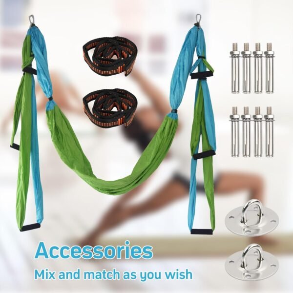 Yoga Hammock, 20 Pieces Yoga Rope Set, Anti-Gravity 2.5 m Yoga Swing Nylon with 2 Yoga Straps 1 m, 6 Handles, Mounting Accessories, Bag, Aerial Yoga Towel Non-Slip, Yoga Leg Stretcher Fitness - Image 4
