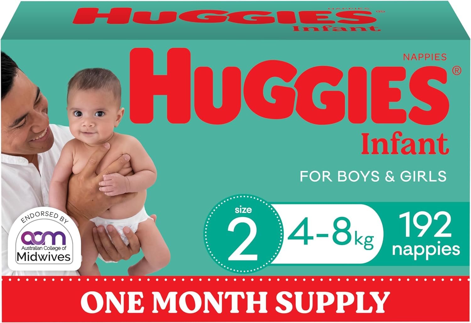 Huggies Infant Nappies Size 2 (4-8kg) 192 Count - One Month Supply (Packaging May Vary)