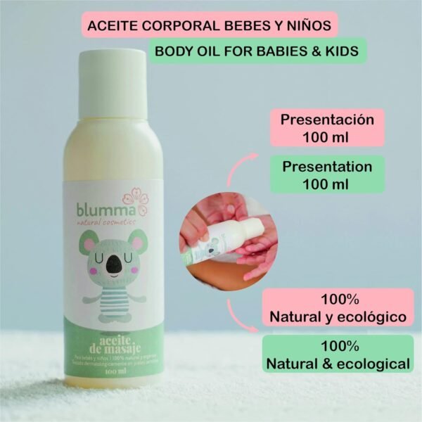 100ml - 100% Natural and Organic Baby Oil for Babies and Children Almond Oil Baby, Apricot Oil and Jojoba Oil - Moisturise the skin and helps to soften it. - Image 2