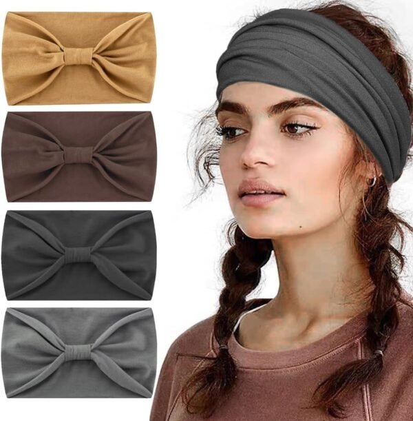 EIOURVY 4 Pack Headbands Wide Elastic Soft Headbands for Women Sweat Absorbent Non-Slip Headband Hair Accessories Yoga Exercise Headbands