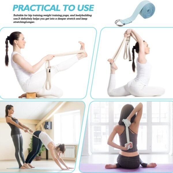 Yoga Strap Made of Cotton, Practical Yoga Strap, Yoga Accessories for Stretching and Fitness, Yoga Strap with Metal Clasp for Beginners and Advanced Users, 250 x 4 cm - Image 7