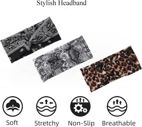 Tibapla Pack of 6 Headband Hair Bands Women's Elastic Hair Band Soft Headband Boho Headbands Sports Yoga Hair Accessories for Sports Running Exercise Gym (Patterned) - Image 3