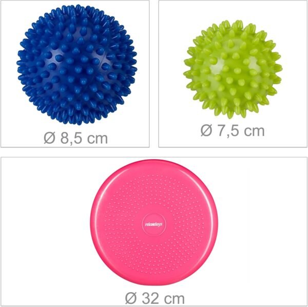 Relaxdays Balance Cushion, 2 Massage Balls, Diameter 32 cm, up to 140 kg, Ergonomic Wobble Cushion with Nubs, Air Pump, Choice of Colours - Image 4