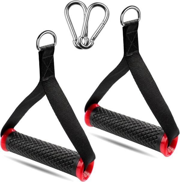 suaywo Pack of 2 Handles for Resistance Bands, Silicone Handles, Single-Handle Cable Pull with 2 Carabiner Hooks, Training Aids for Strength Training and Cardio Training, Fitness Equipment (Reddish