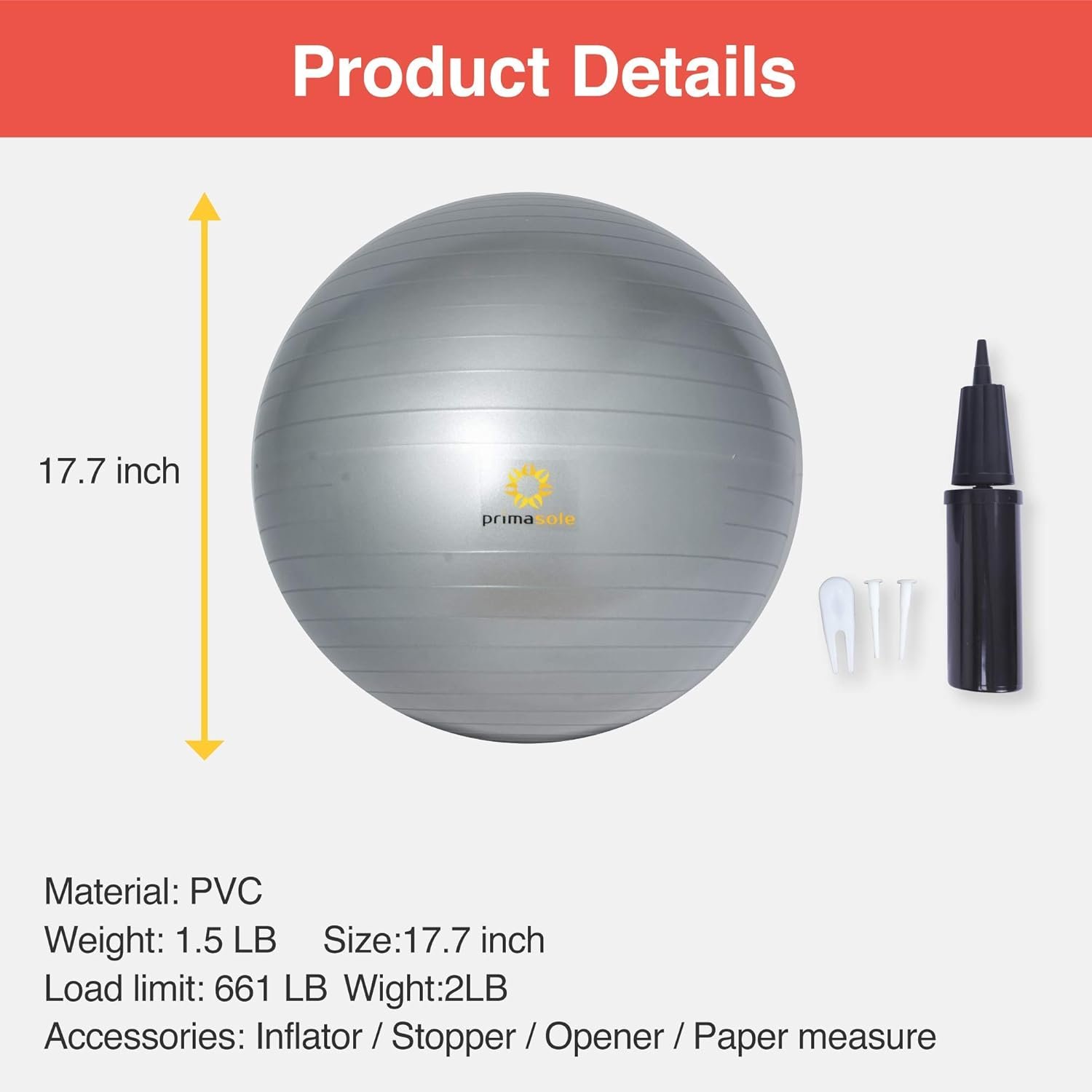 primasole Exercise Ball Anti-Burst Pregnancy Yoga Ball for Balance Stability Fitness Workout Core Strength at Home & Office - Image 6