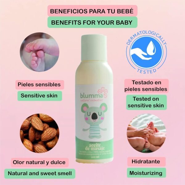 100ml - 100% Natural and Organic Baby Oil for Babies and Children Almond Oil Baby, Apricot Oil and Jojoba Oil - Moisturise the skin and helps to soften it. - Image 4