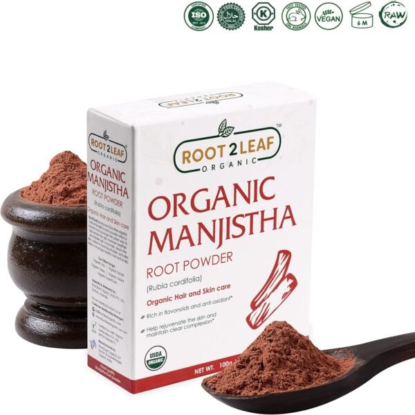 Root2Leaf Organic Manjistha Powder | Rubia cordifolia | Indian Maddar for Hair Care & Healthy & Clear Skin Care (100 Gms) - Image 2