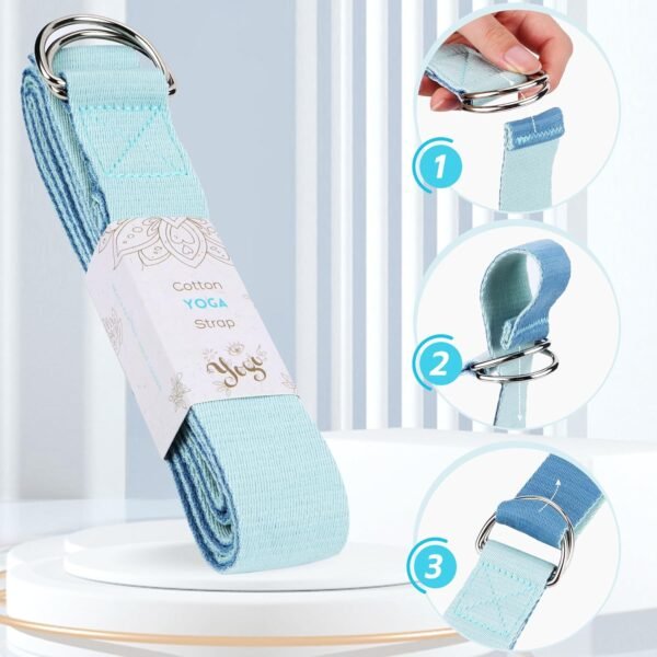 Yoga Strap Made of Cotton, Practical Yoga Strap, Yoga Accessories for Stretching and Fitness, Yoga Strap with Metal Clasp for Beginners and Advanced Users, 250 x 4 cm - Image 4