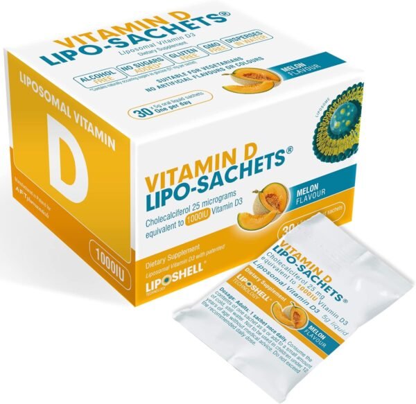 Lipo-Sachets Liposomal Vitamin D3-1000IU Per Serving for Immune System Support - High Absorption Vitamin D - GMO Free, No Added Sugar, Vegan - 30 Liposomal Liquid Vitamin D Packets