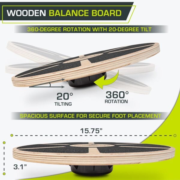 ProsourceFit Wooden Balance Board Non-Slip Wobble Core Trainer 15.75in Diameter with 360 Rotation for Stability Training, Full Body Exercises, Physical Therapy - Image 2