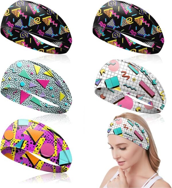 UILYNIU 5 Pcs Retro Print Head Wraps for Women Head Scarfs Soft 80s 90s,women accessories,Neon Bandana Headband Yoga Sport Hairbands Party Hiking Cycling Running Hair Accessories (5 Pcs, M)