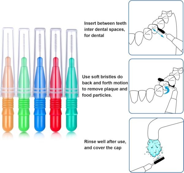 150 Pieces Braces Brush for Cleaner Interdental Brush Toothpick Dental Tooth Flossing Head Oral Dental Hygiene Flosser Toothpick Cleaner Tooth Cleaning Tool (Red, Blue, Green, Light Green, Orange) - Image 3