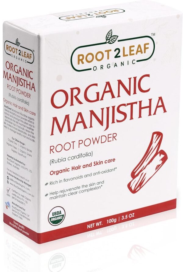 Root2Leaf Organic Manjistha Powder | Rubia cordifolia | Indian Maddar for Hair Care & Healthy & Clear Skin Care (100 Gms)