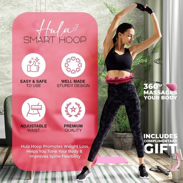 HCE Smart Weighted Hula Hoop for Adults Weight Loss - 24 Detachable Knots Fitness Hoop, Adjustable Size with Auto-Spinning Ball, Best Exercise Hoola Hoops Plus Size - Image 4