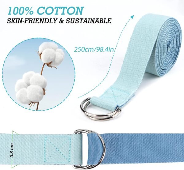 Yoga Strap Made of Cotton, Practical Yoga Strap, Yoga Accessories for Stretching and Fitness, Yoga Strap with Metal Clasp for Beginners and Advanced Users, 250 x 4 cm - Image 2