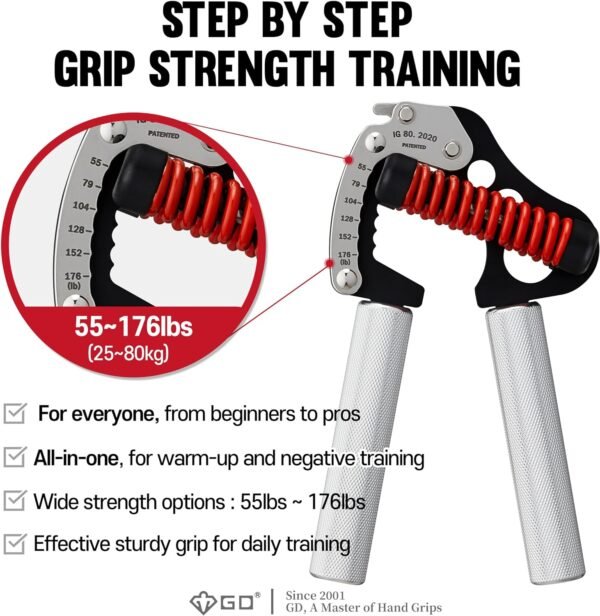 GD IRON GRIP Hand Grip Strengthener (Adjustable hand grips for strength training) Wrist and Forearm Strength Trainer - Image 4