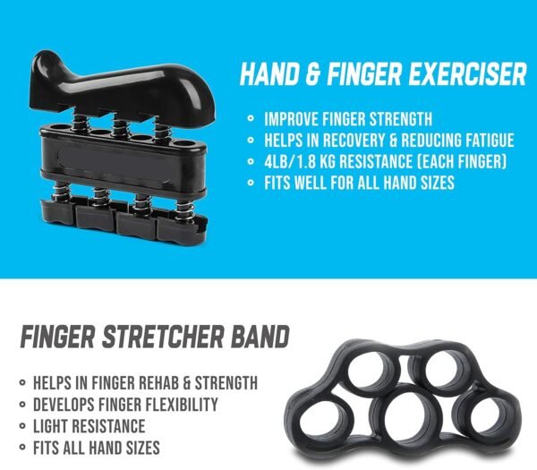 MABIZ Hand Grip Strengthener (5 PC) Adjustable Hand Gripper 10-60 KG, Finger Exerciser, Finger Stretcher, Grip Ring, Squeeze Stress Relief Ball With Carry Bag for Hand, Wrist Rehabilitation and Flexibility Training, Enhance Strength and Grip - Image 3