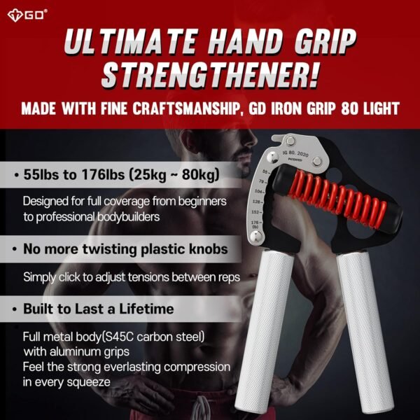 GD IRON GRIP Hand Grip Strengthener (Adjustable hand grips for strength training) Wrist and Forearm Strength Trainer - Image 3