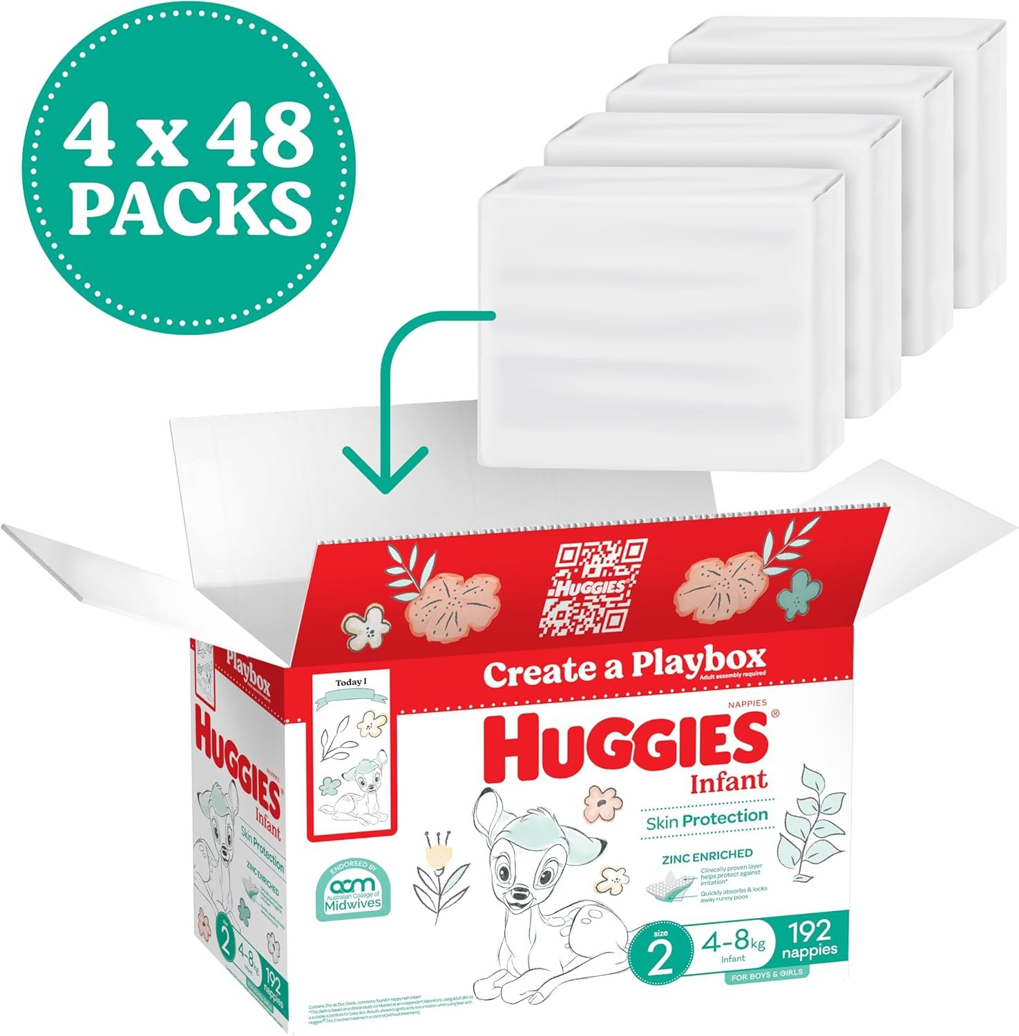 Huggies Infant Nappies Size 2 (4-8kg) 192 Count - One Month Supply (Packaging May Vary) - Image 2