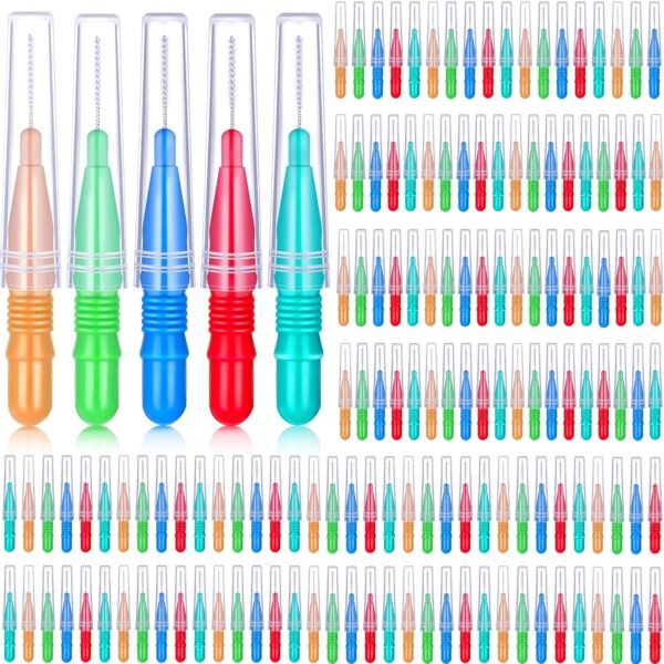 150 Pieces Braces Brush for Cleaner Interdental Brush Toothpick Dental Tooth Flossing Head Oral Dental Hygiene Flosser Toothpick Cleaner Tooth Cleaning Tool (Red, Blue, Green, Light Green, Orange)