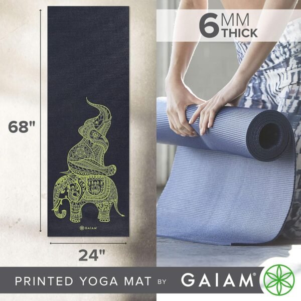 Gaiam Yoga Mat - Premium 6mm Print Extra Thick Non Slip Exercise & Fitness Mat for All Types of Yoga, Pilates & Floor Workouts (68"L x 24"W x 6mm Thick) - Image 3