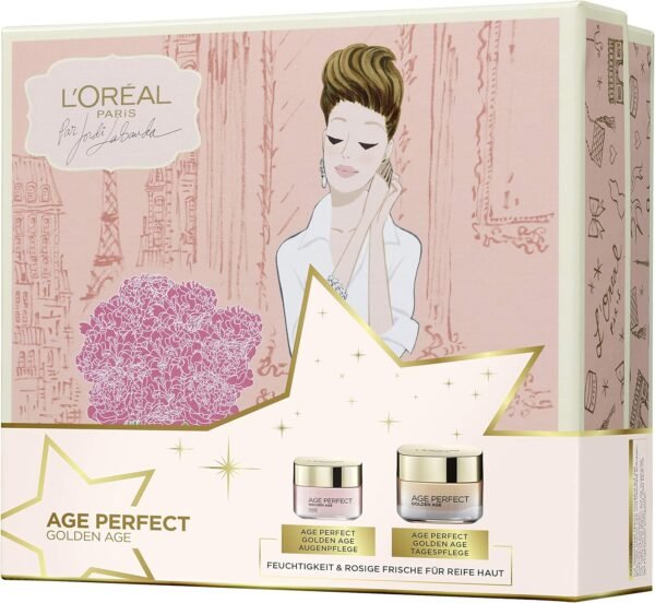 L'Oréal Paris Moisturising Cream and Eye Care for Radiant Rosy Fresh Complexion, Golden Age Facial Care Gift Set for Firmer Skin (1 x 679 g)